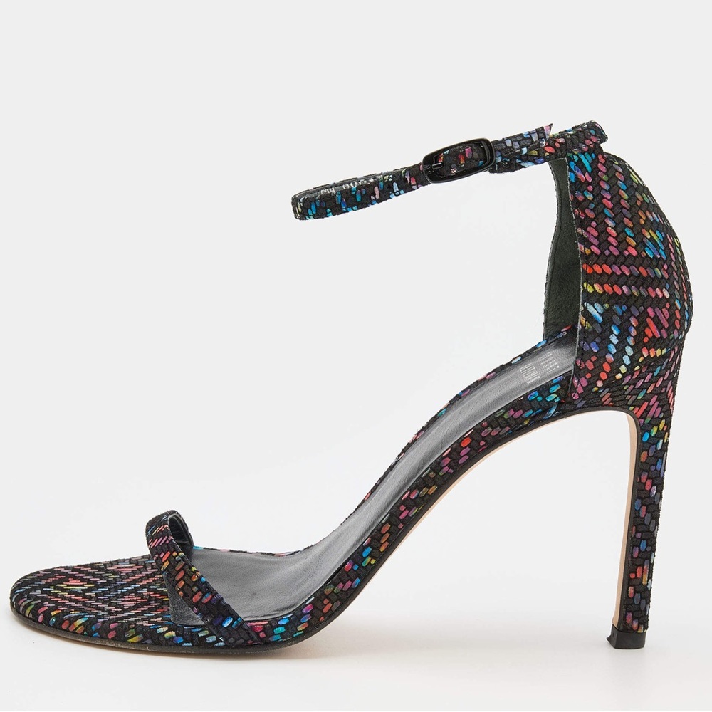 Stuart Weitzman Nudist Song Multicolor Woven Ankle Strap Sandal Heels EUC Sz 6.5